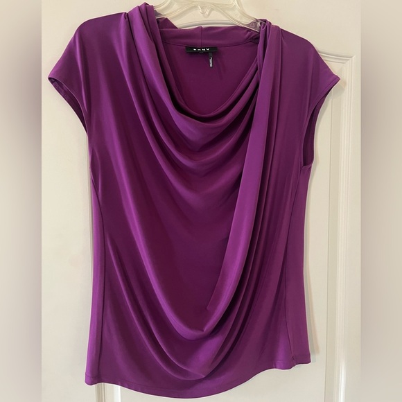 DKNY Elegant Violet Drape Neck Blouse women’s size medium - Picture 1 of 13